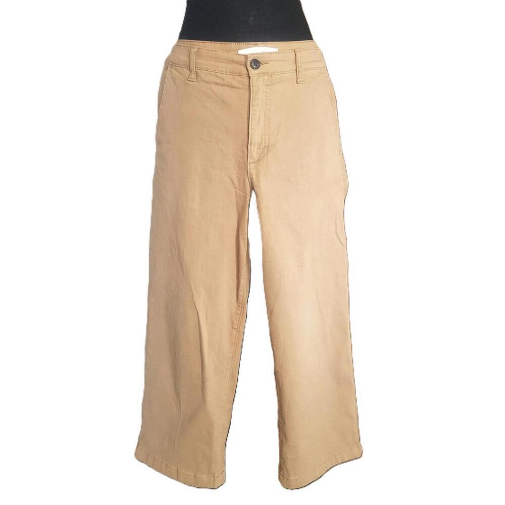 Ella Moss Women's Chino Wide-Leg Crop Ankle High-Rise Pants Tan Cotton - Size 10